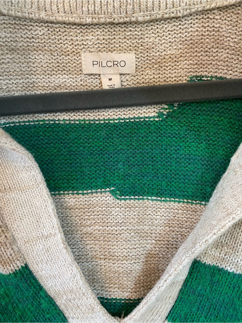 Pilcro Green and Cream Striped Scoop Collar Sweater with Black Trim - Picture 5 of 8